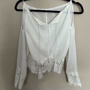White lace open shoulder top